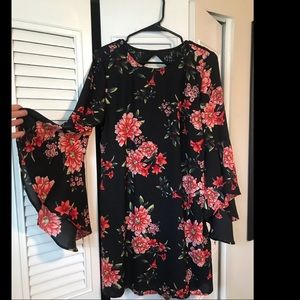 Bell Sleeve Floral Shift Dress